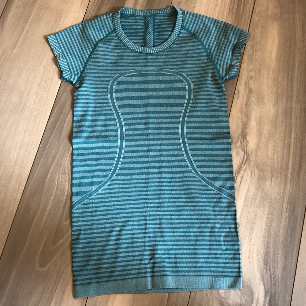 RARE Lululemon 4 Swiftly SS Striped Heather Teal